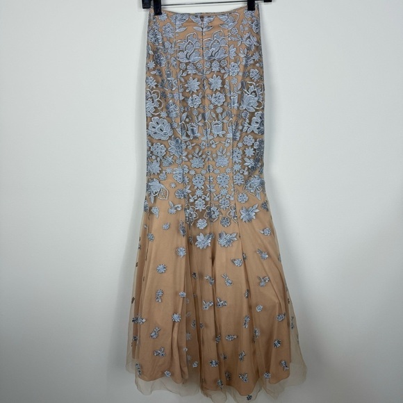 Xscape Tan & Baby Blue Floral Lace Strappless Gown Dress Prom Party Cocktail - Picture 2 of 6